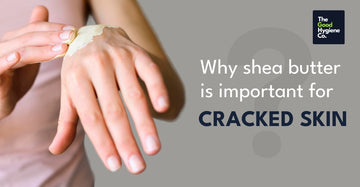 Rich shea butter balm in a jar with smooth, creamy texture — ideal for healing cracked, dry skin on hands, feet, and elbows