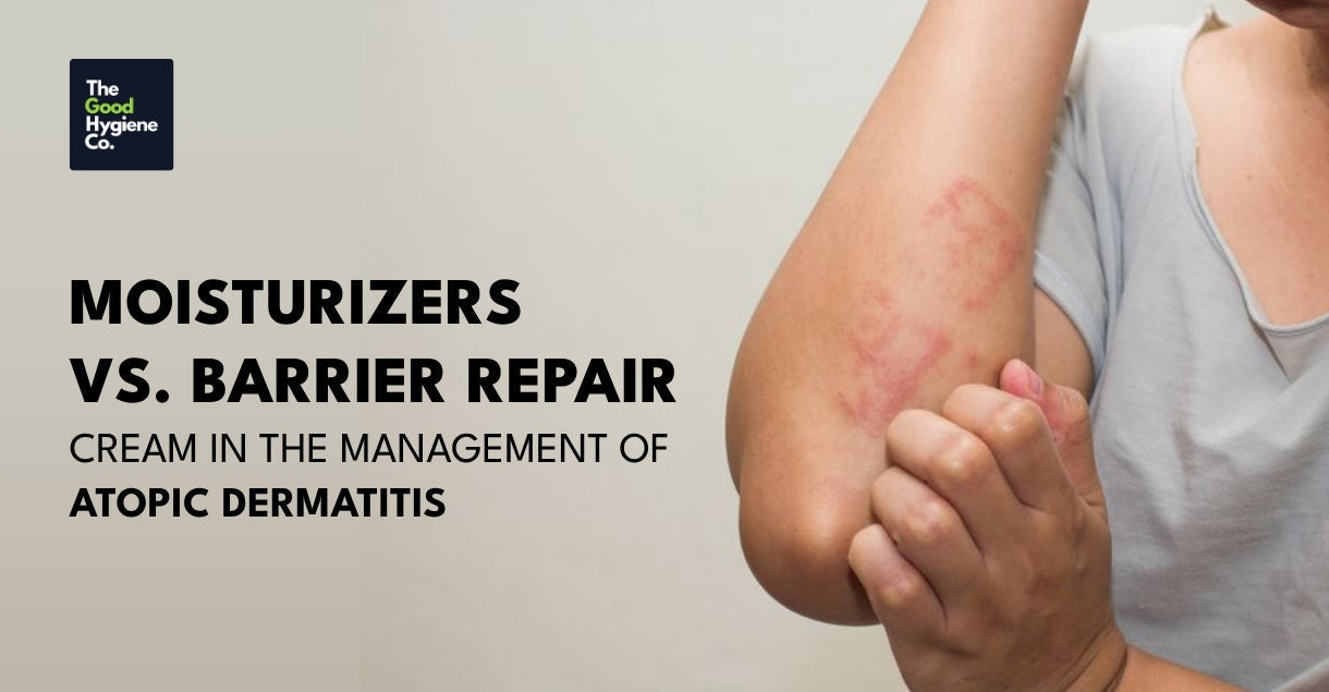 Applying barrier repair cream to dry, inflamed skin affected by atopic dermatitis