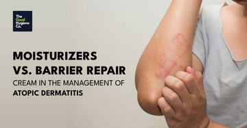 Applying barrier repair cream to dry, inflamed skin affected by atopic dermatitis