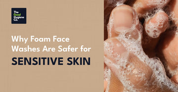 Close-up of hands gently covered in foam, symbolizing the mild and soothing effect of foam face washes on sensitive skin