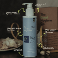 Conditioning body rinse hydrates and nourishes sensitive skin