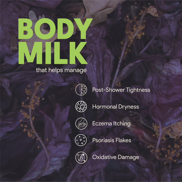 Body milk benefits for dryness, itching, and skin concerns.