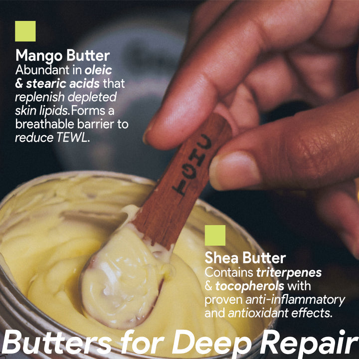 Mango and shea butter for deep moisturization of dry skin